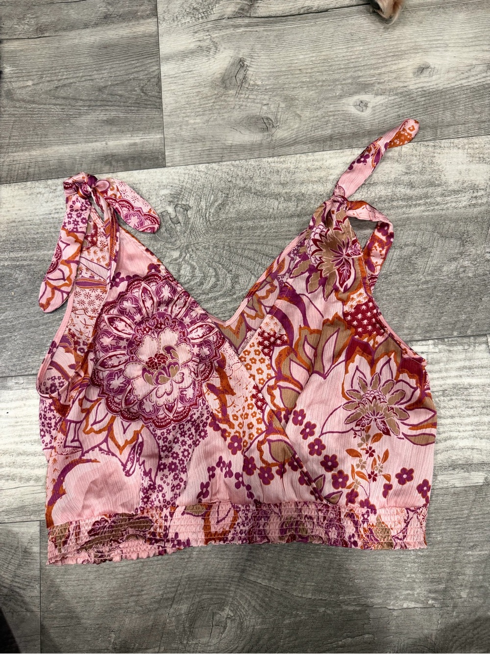 Free people Floral Pink V-Neck Crop Tank Top